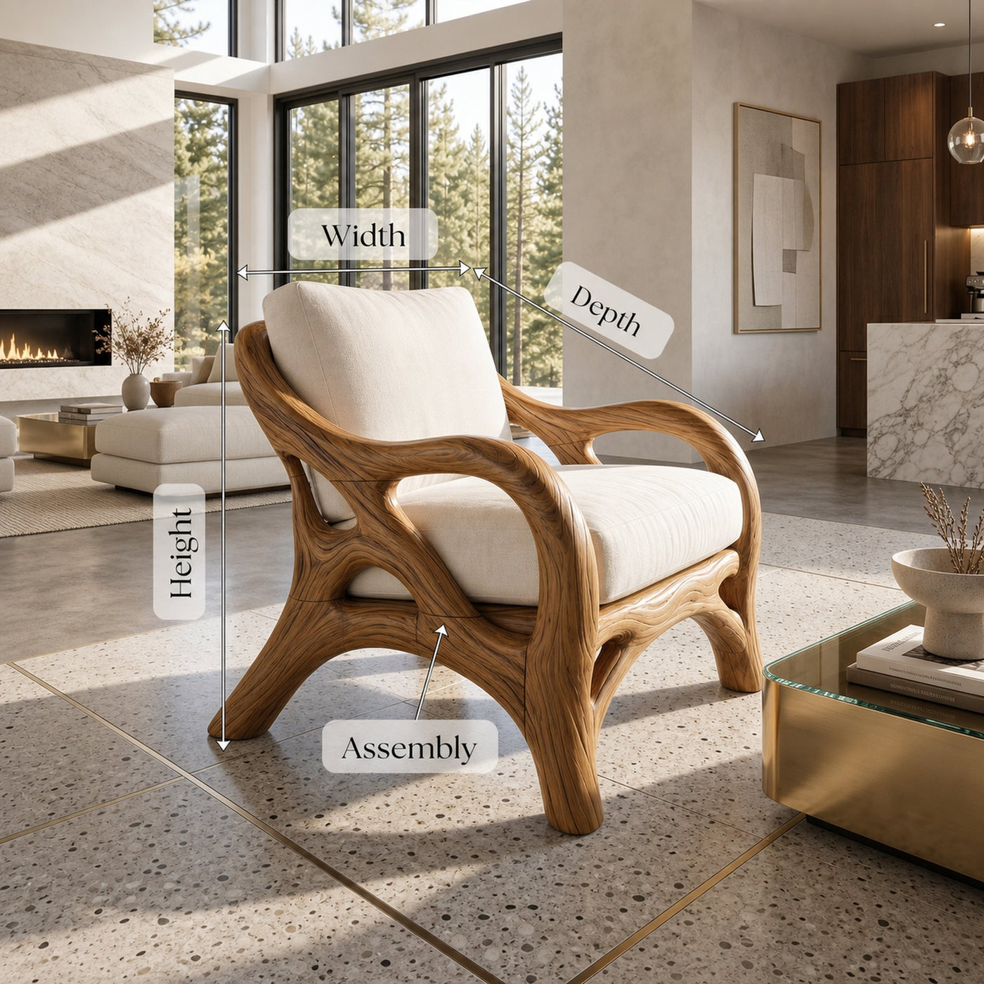 Luxury Organic Wood Lounge Chair with Sculptural Architectural Design - product view 8
