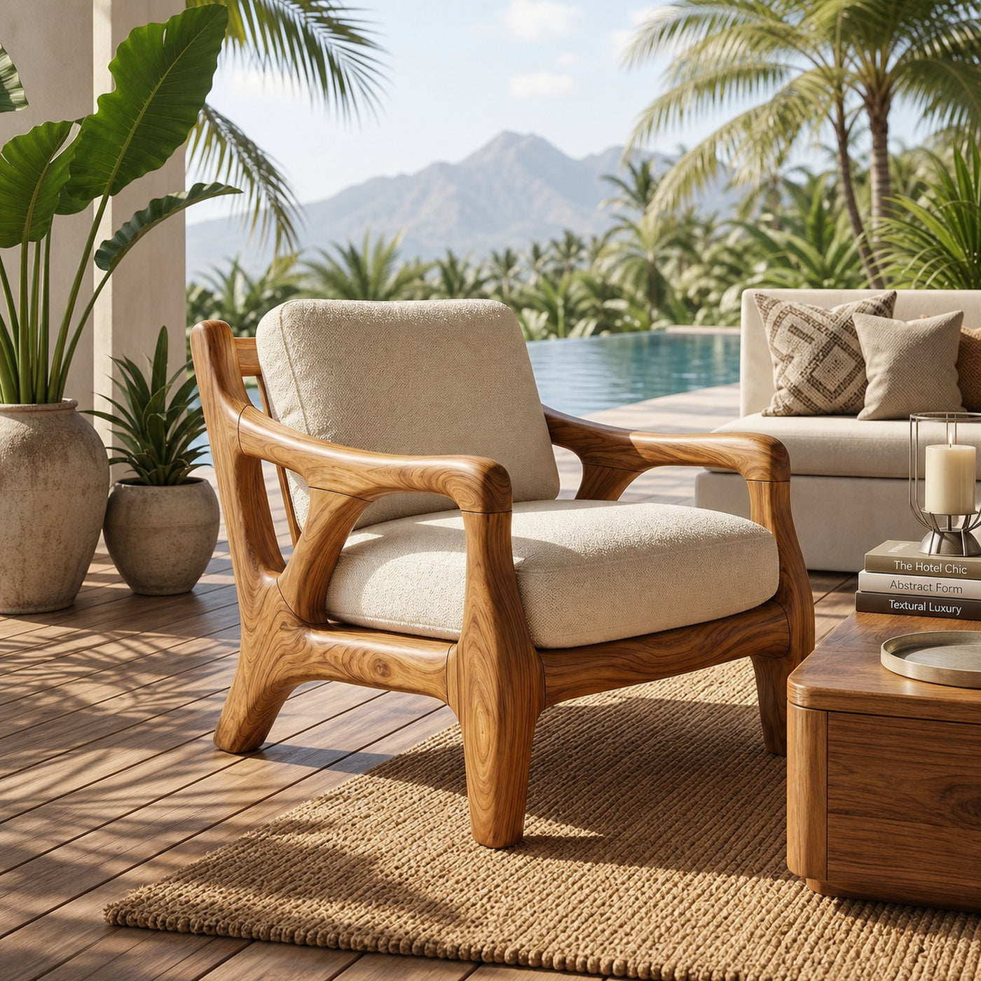 Luxury Resort Style Wooden Lounge Chair Poolside Patio