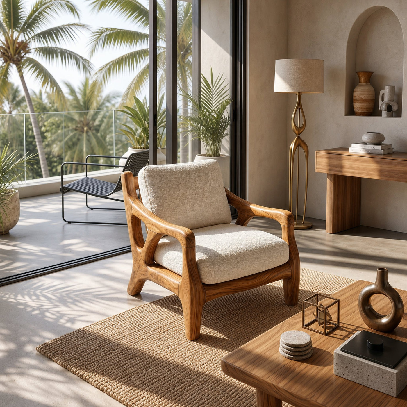 Luxury Resort Style Wooden Lounge Chair Poolside Patio - product view 2