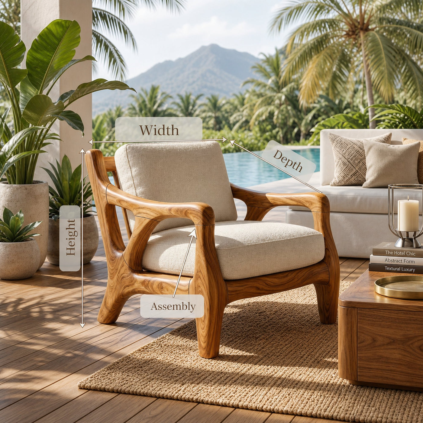 Luxury Resort Style Wooden Lounge Chair Poolside Patio - product view 8