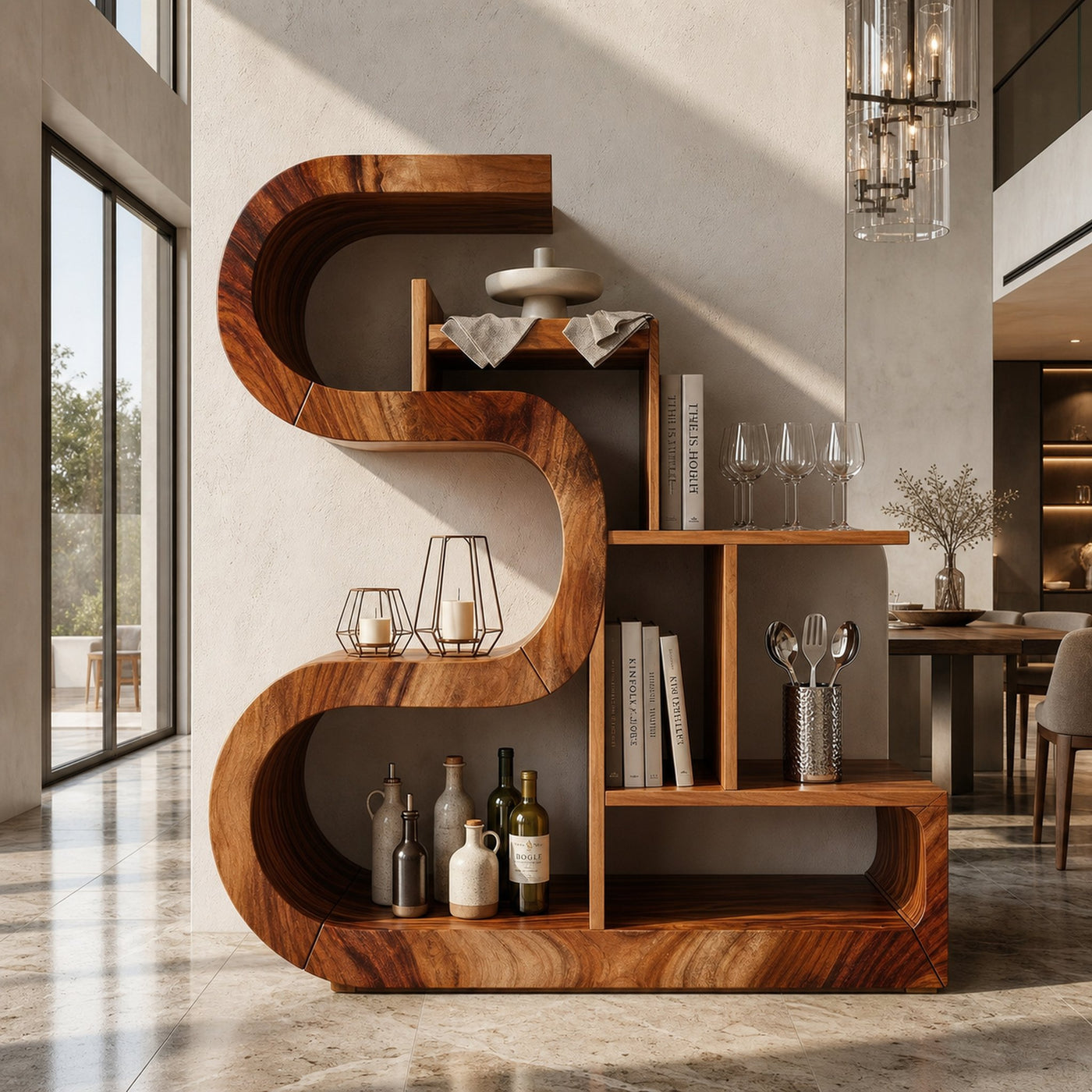 Luxury S-Shaped Wooden Storage Shelf For Contemporary Spaces