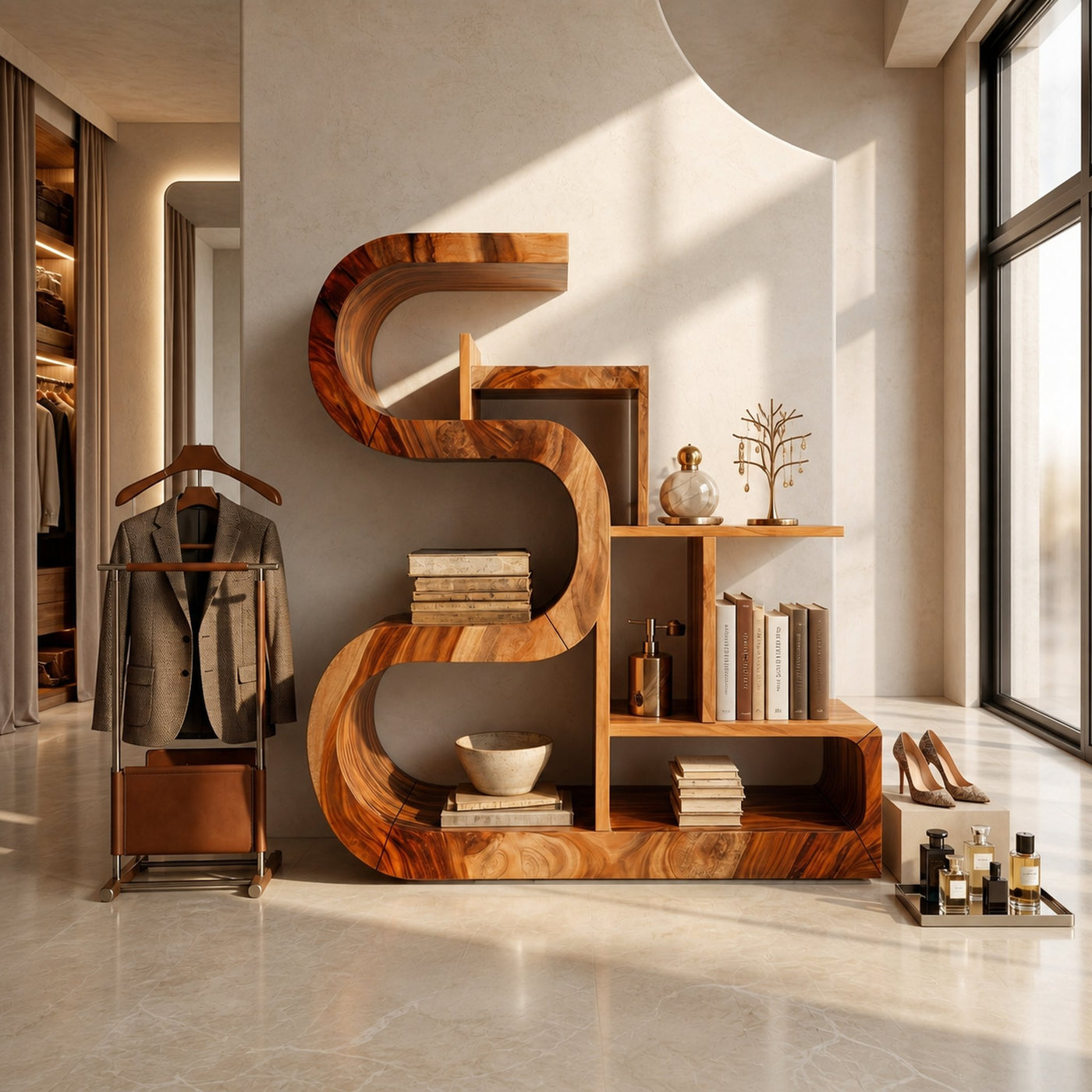 Luxury S-Shaped Wooden Storage Shelf For Contemporary Spaces - product view 6