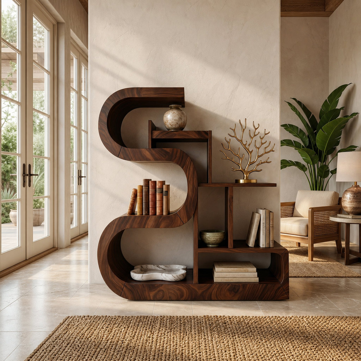 Luxury S-Shaped Wooden Storage Shelf For Contemporary Spaces - product view 7