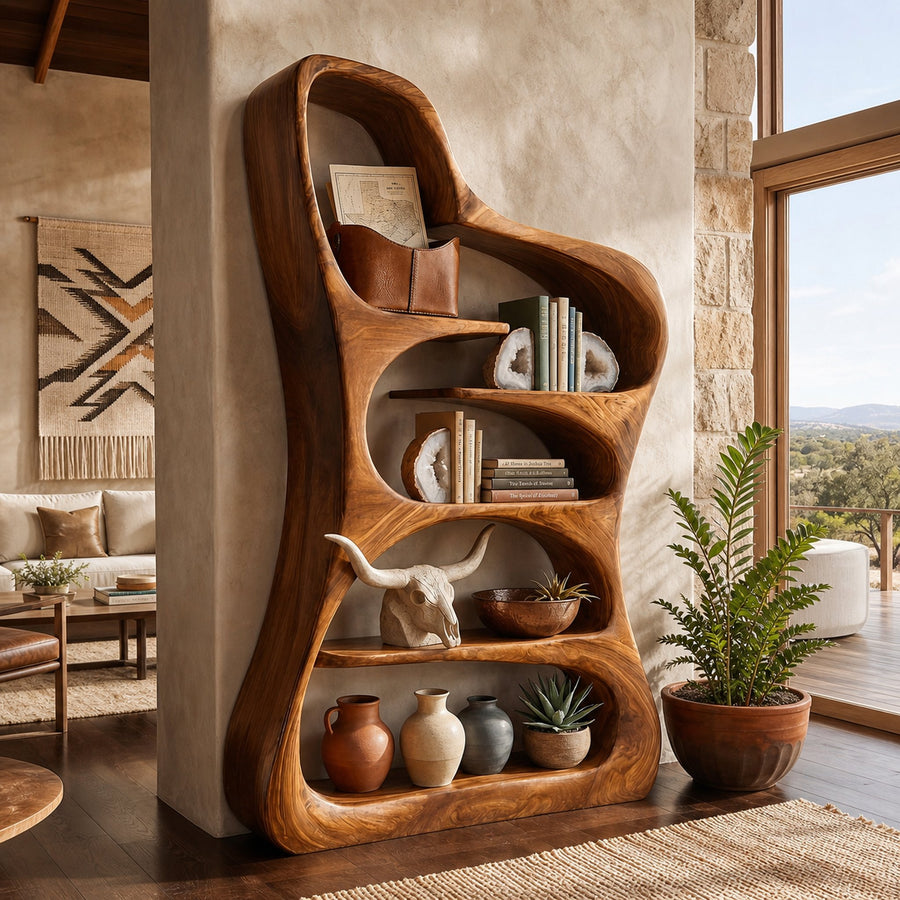 Luxury Sculptural Form Wooden Bookshelf For Living Room