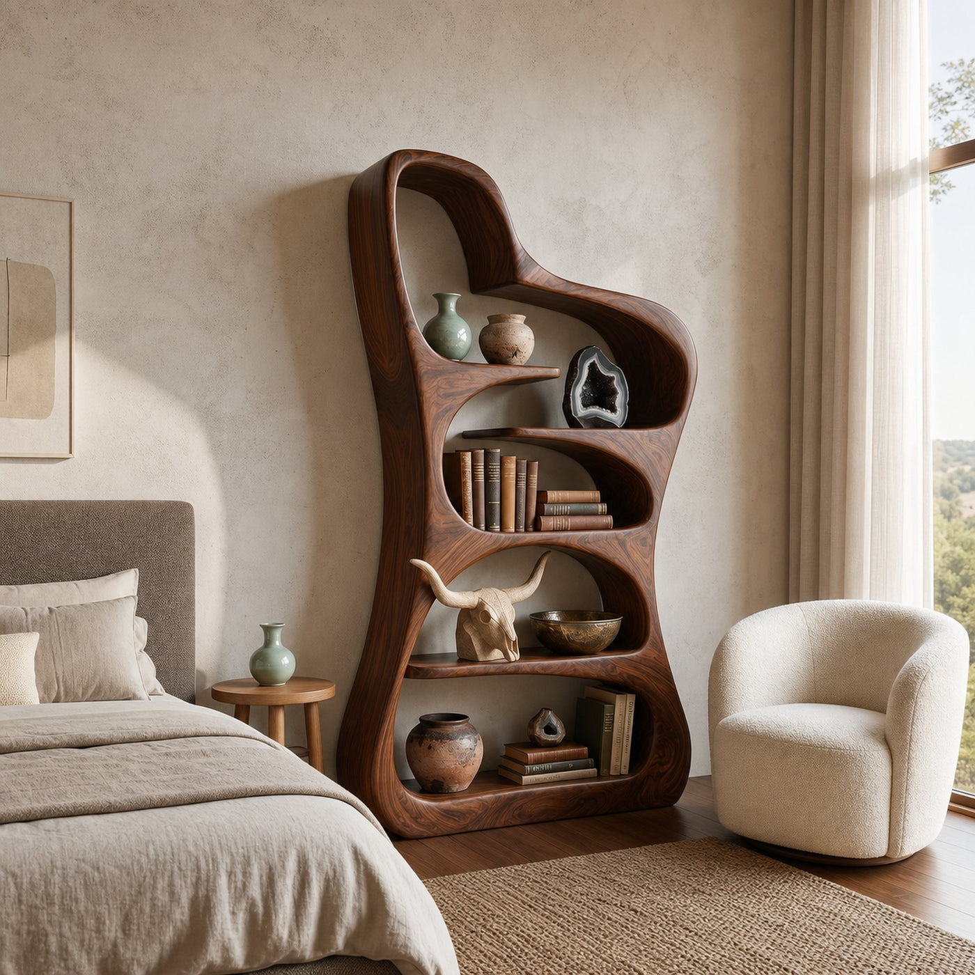 Luxury Sculptural Form Wooden Bookshelf For Living Room - product view 7