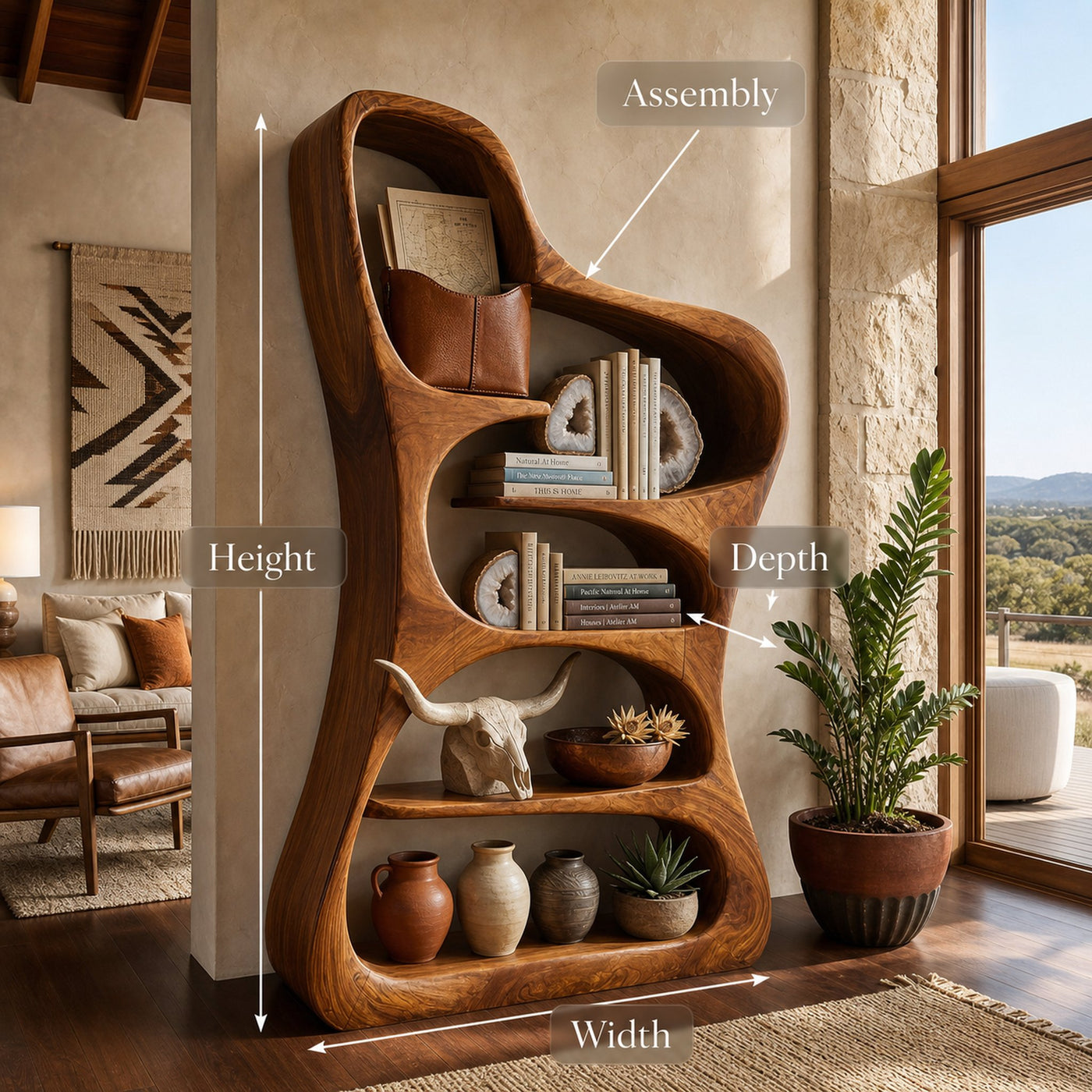 Luxury Sculptural Form Wooden Bookshelf For Living Room - product view 8