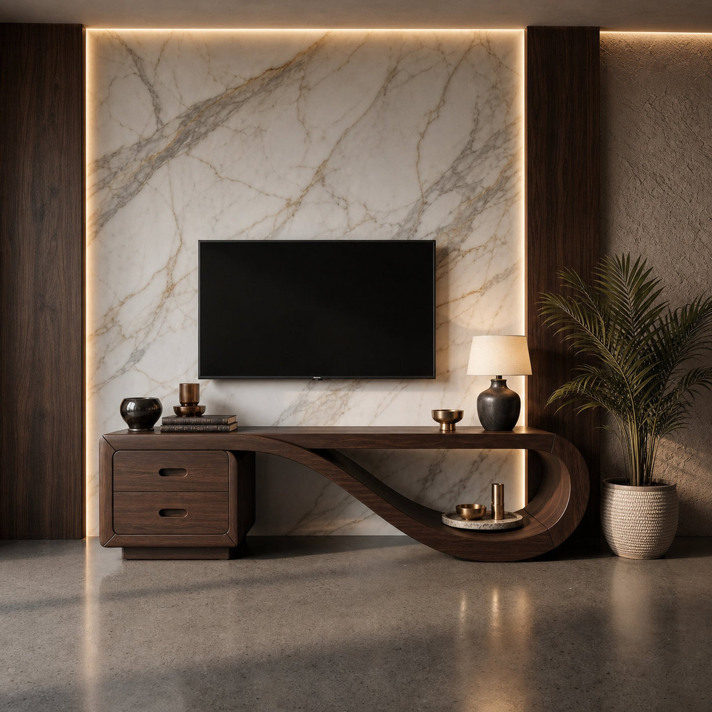 Luxury Sculptural Media Console Marble Accent Wall - product view 7