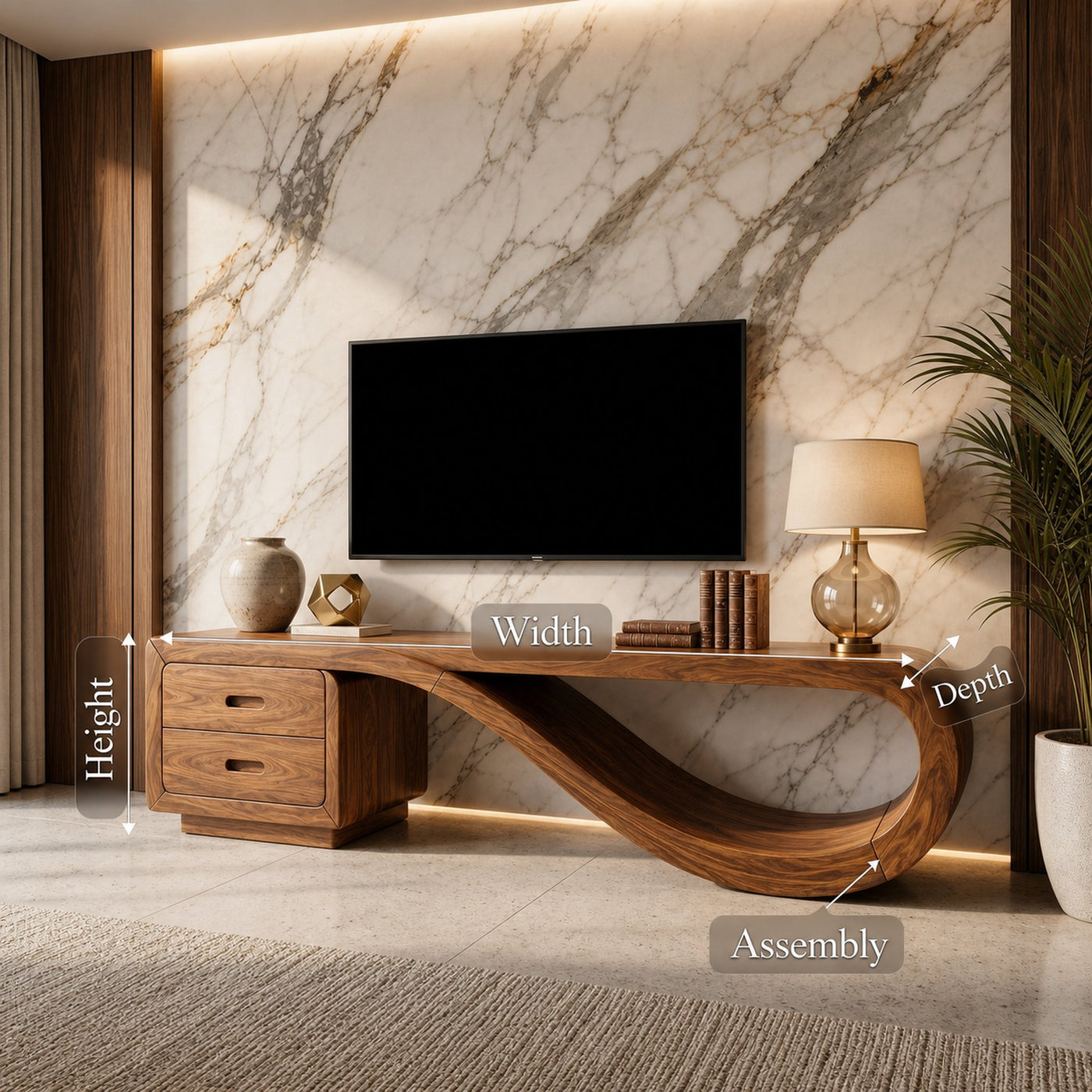 Luxury Sculptural Media Console Marble Accent Wall - product view 8