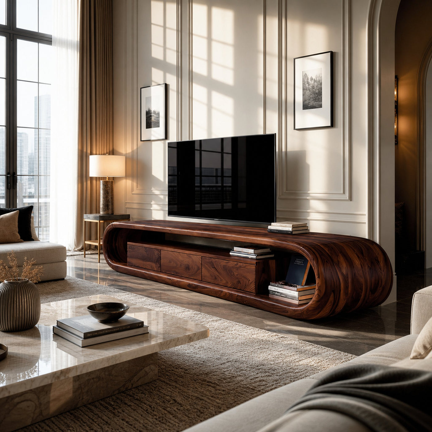 Luxury TV Cabinet With Built In Drawer Storage For Living - product view 7