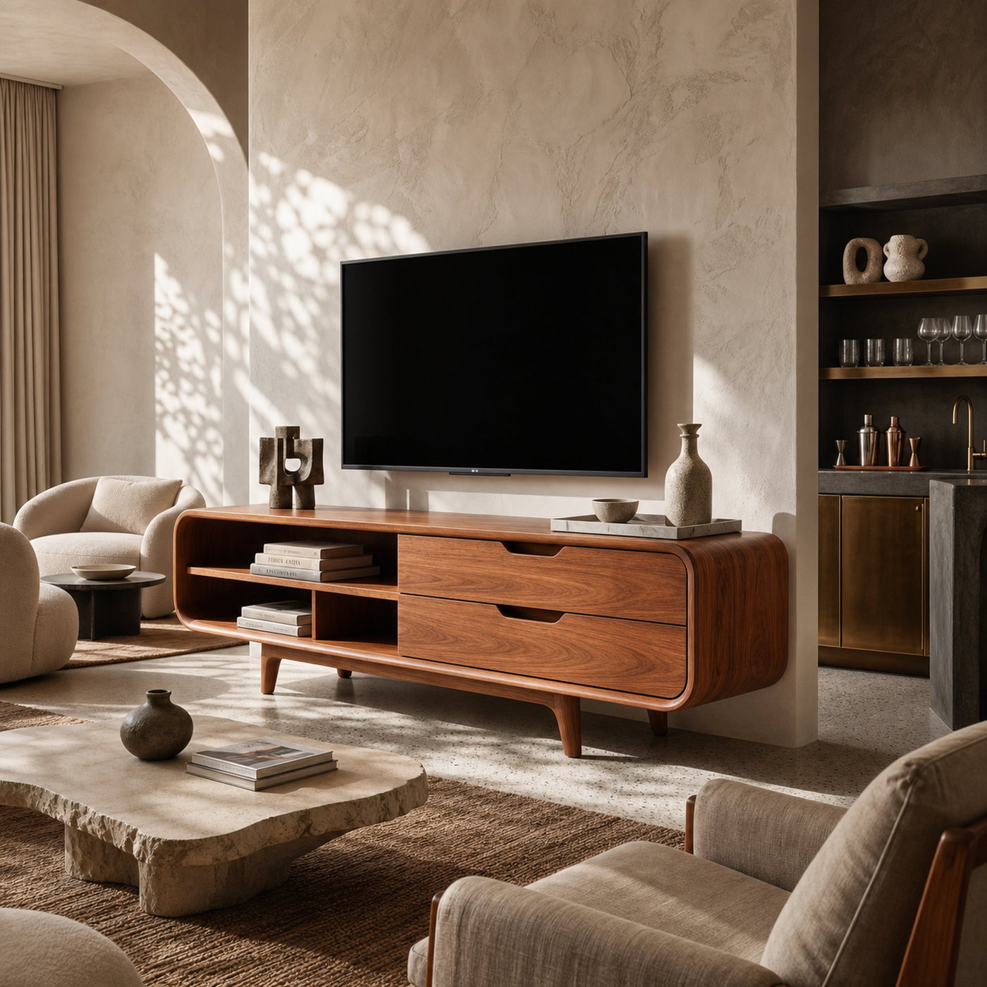 Luxury Walnut TV Cabinet For Elegant Master Suite - product view 6