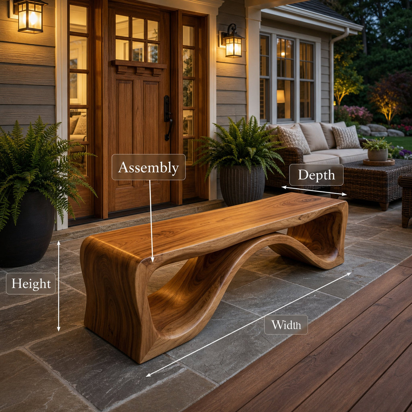 Luxury Wood Bench With Flowing Leg For Entryway - product view 8
