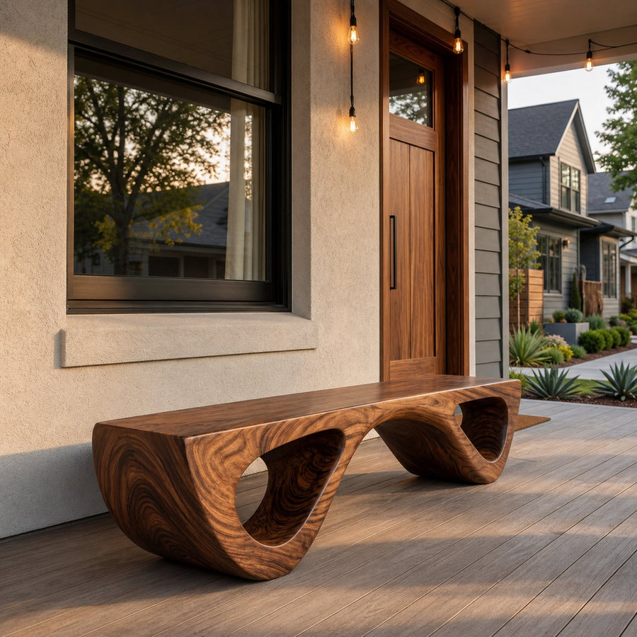 Luxury Wooden Bench Sculptural Leg For Entryway