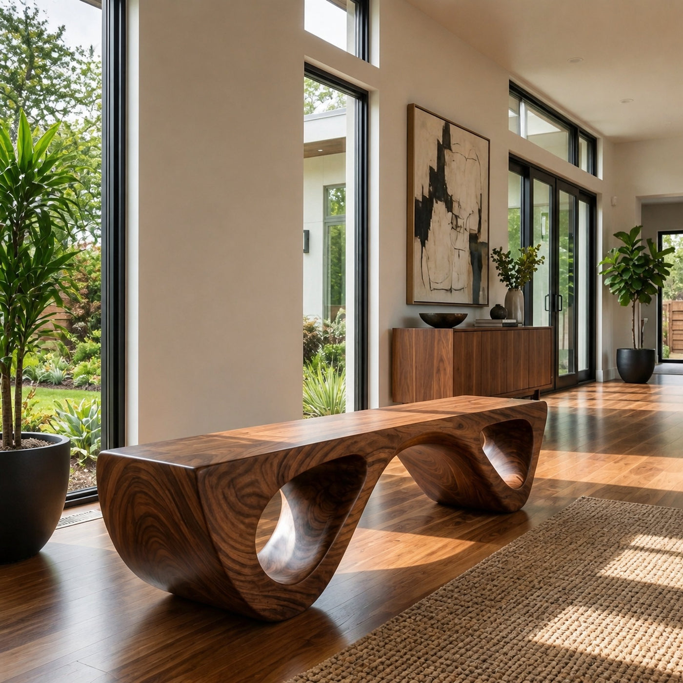 Luxury Wooden Bench Sculptural Leg For Entryway - product view 7