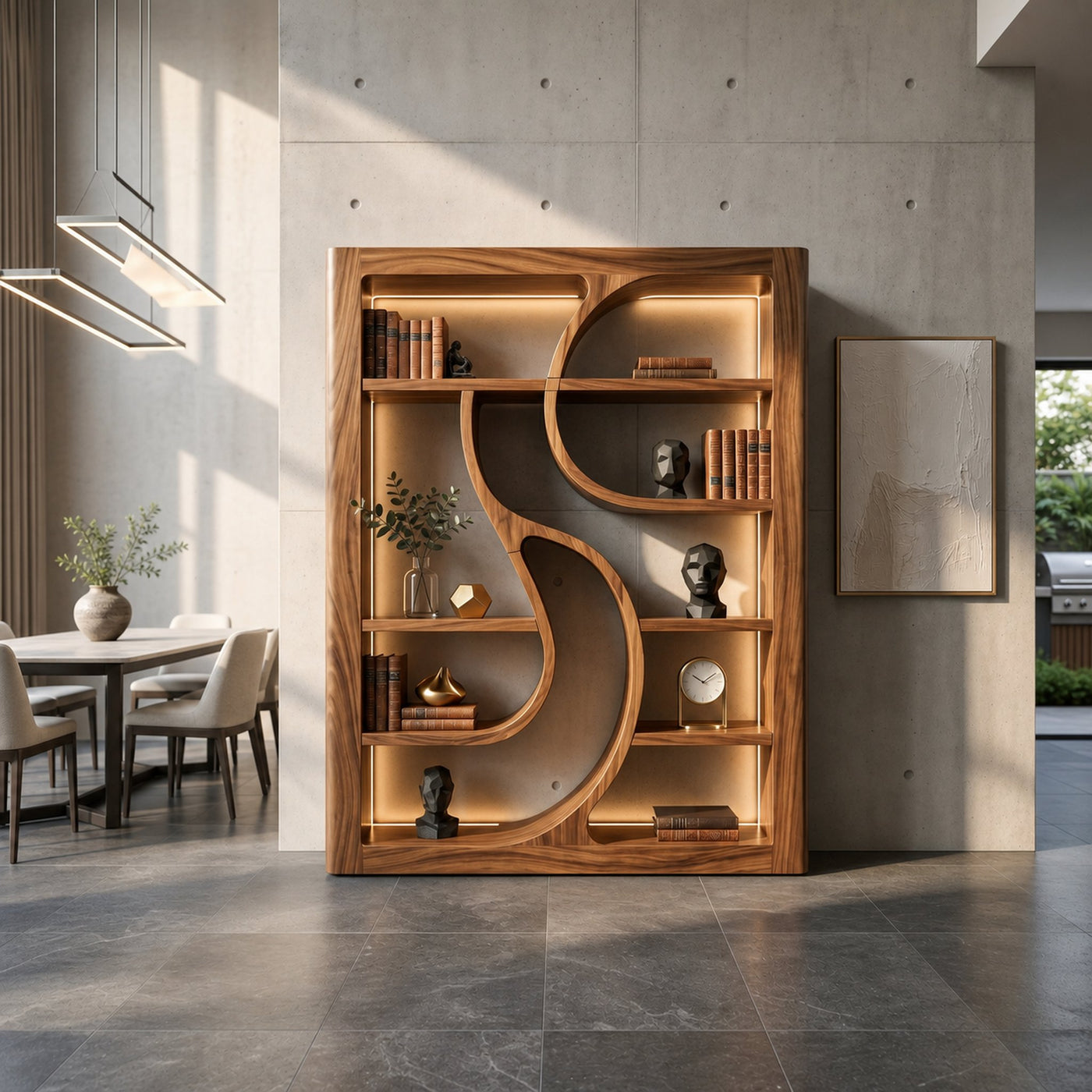 Luxury Wooden Bookshelf Featuring Ambient LED Shelving - product view 6