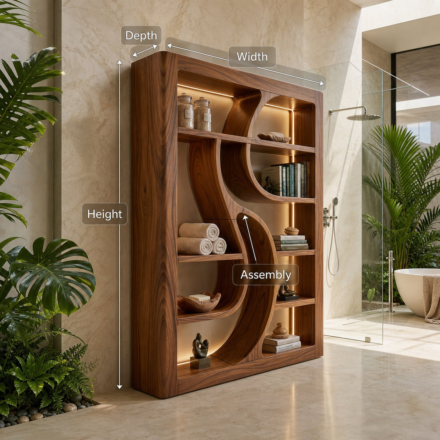 Luxury Wooden Bookshelf Featuring Ambient LED Shelving - product view 8