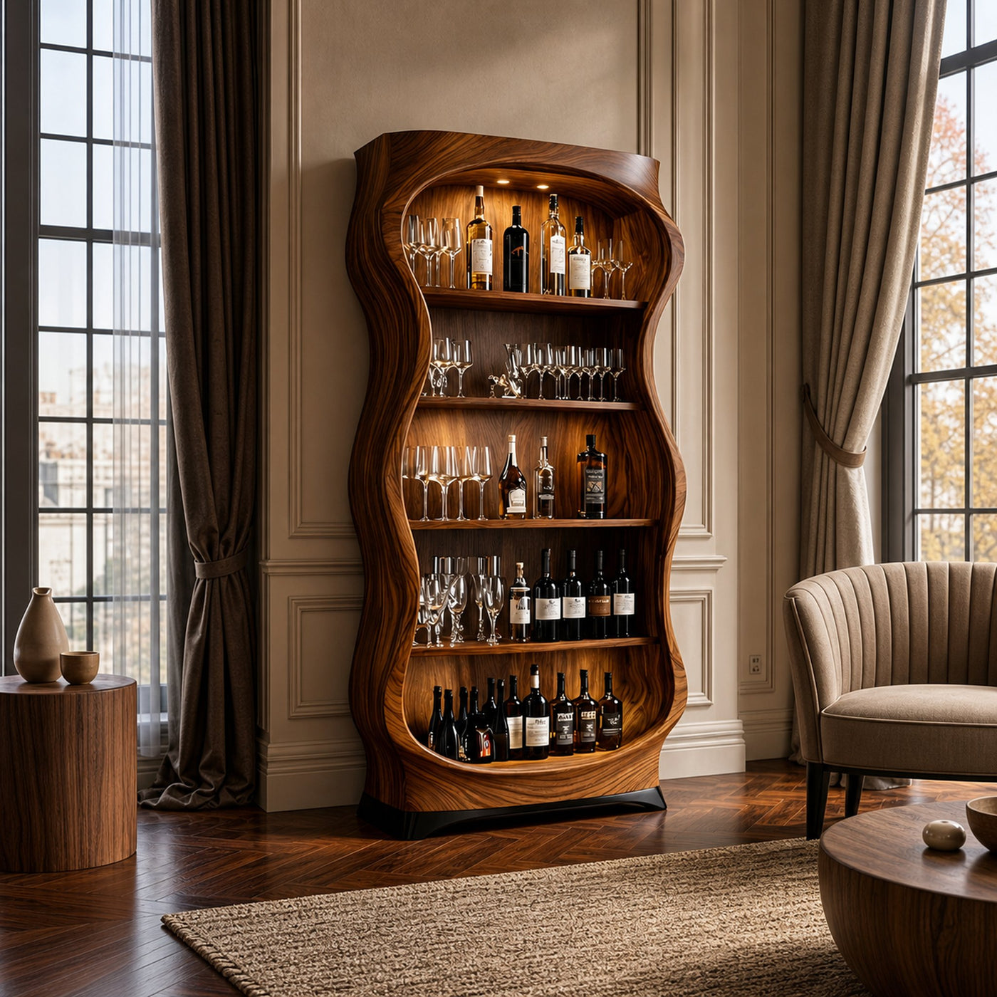 Luxury Wooden Wine Storage Cabinet Living Room