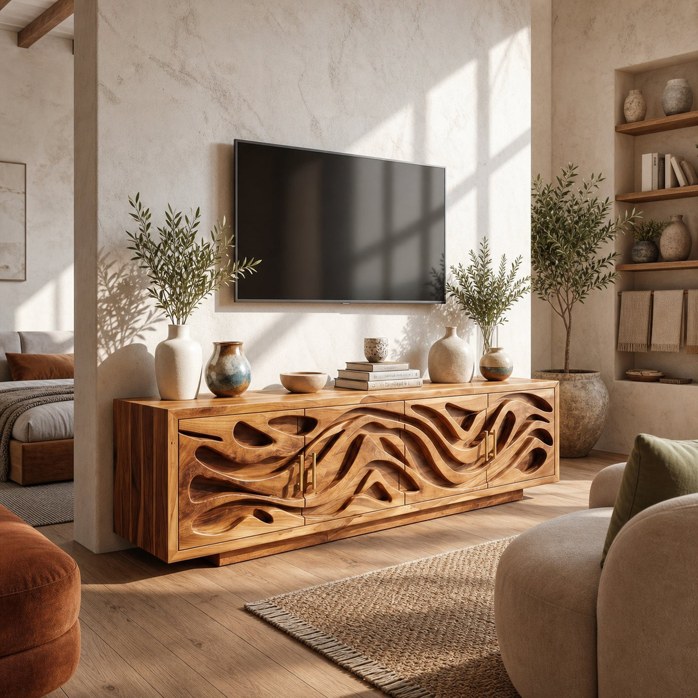 Mediterranean Coastal TV Stand For Santorini Style Bedroom