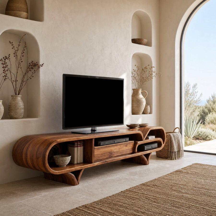 Mediterranean Modern Wooden TV Stand For Living Room