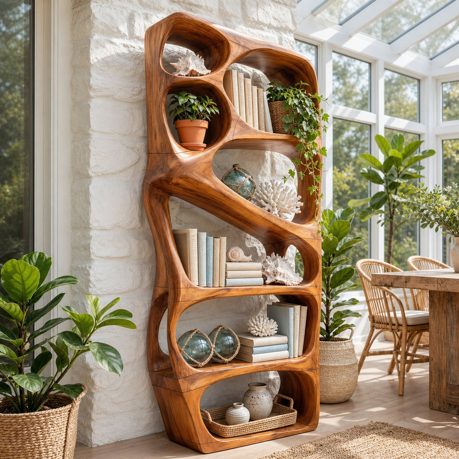 Mid Century Artistic Bookcase Storage Organizer For Study Room