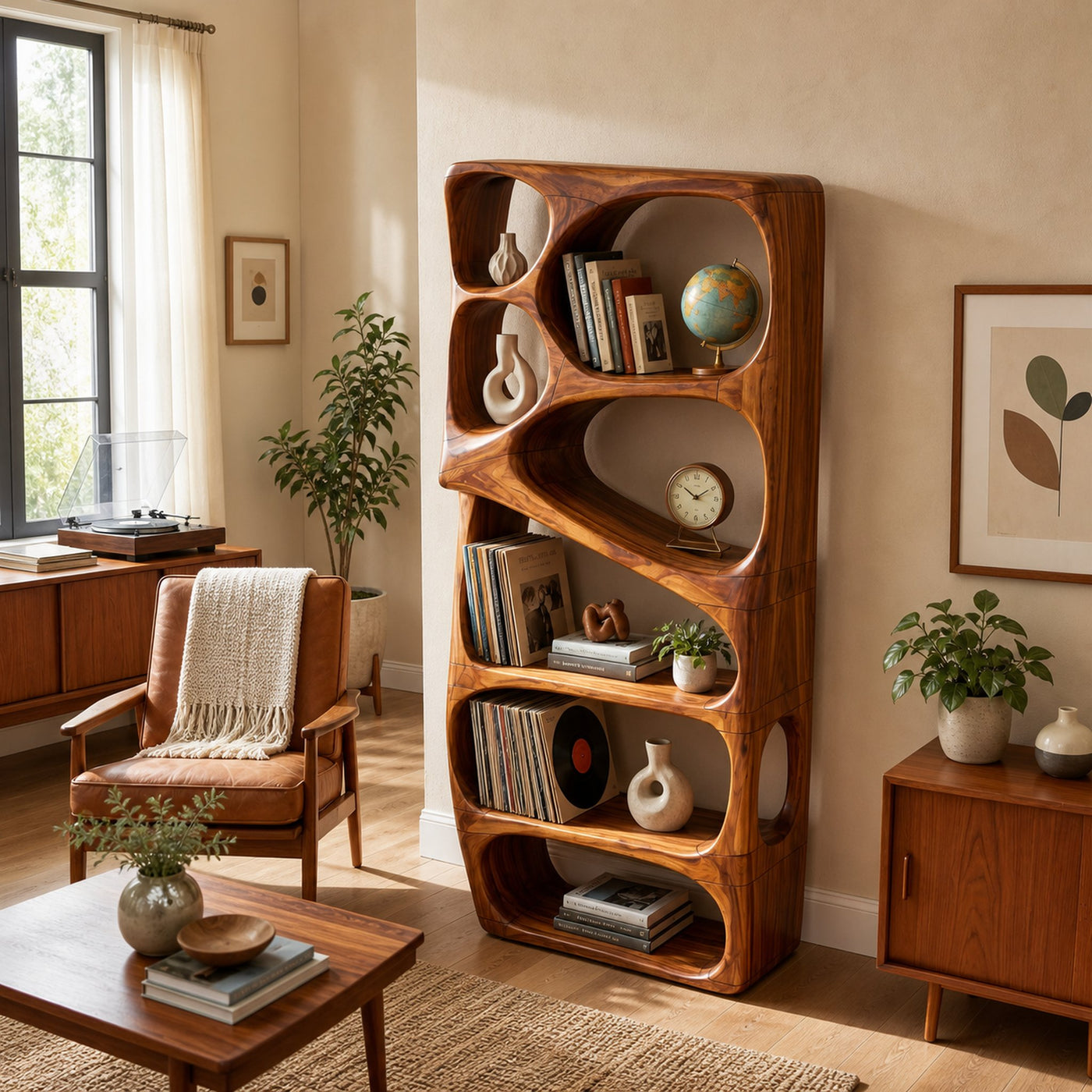 Mid Century Artistic Bookcase Storage Organizer For Study Room - product view 3