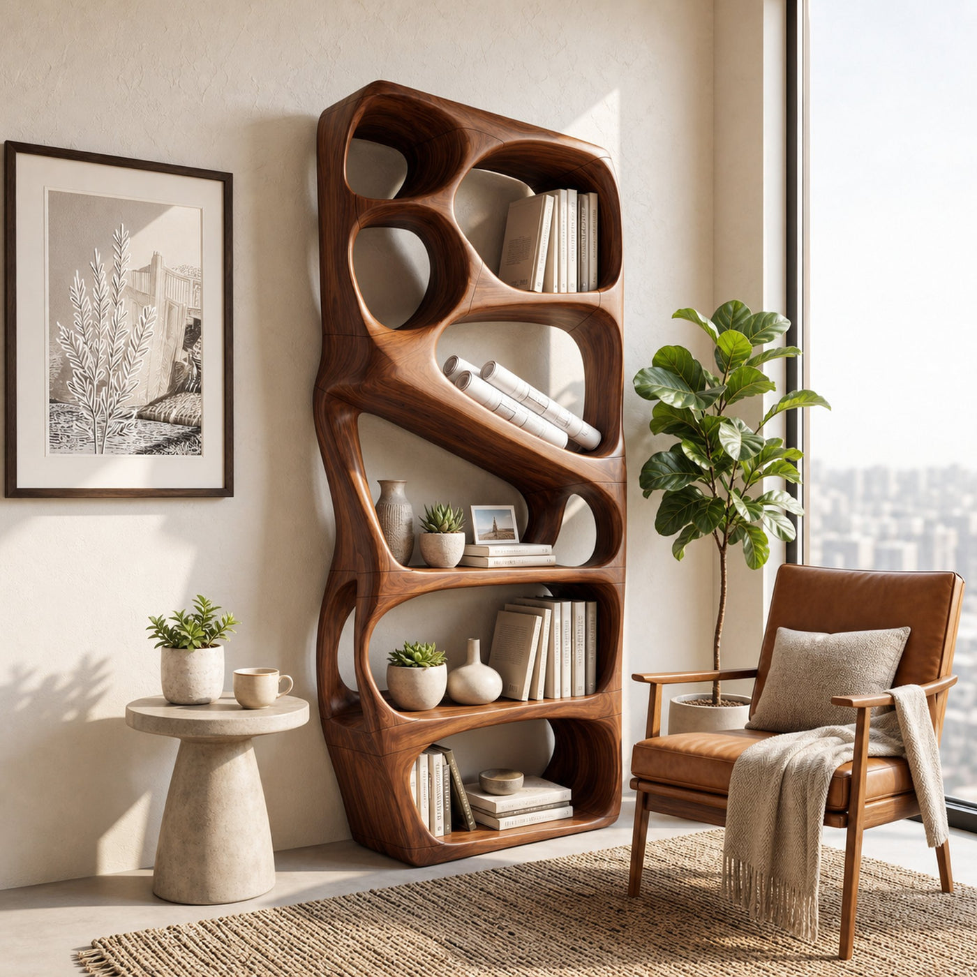 Mid Century Artistic Bookcase Storage Organizer For Study Room - product view 7