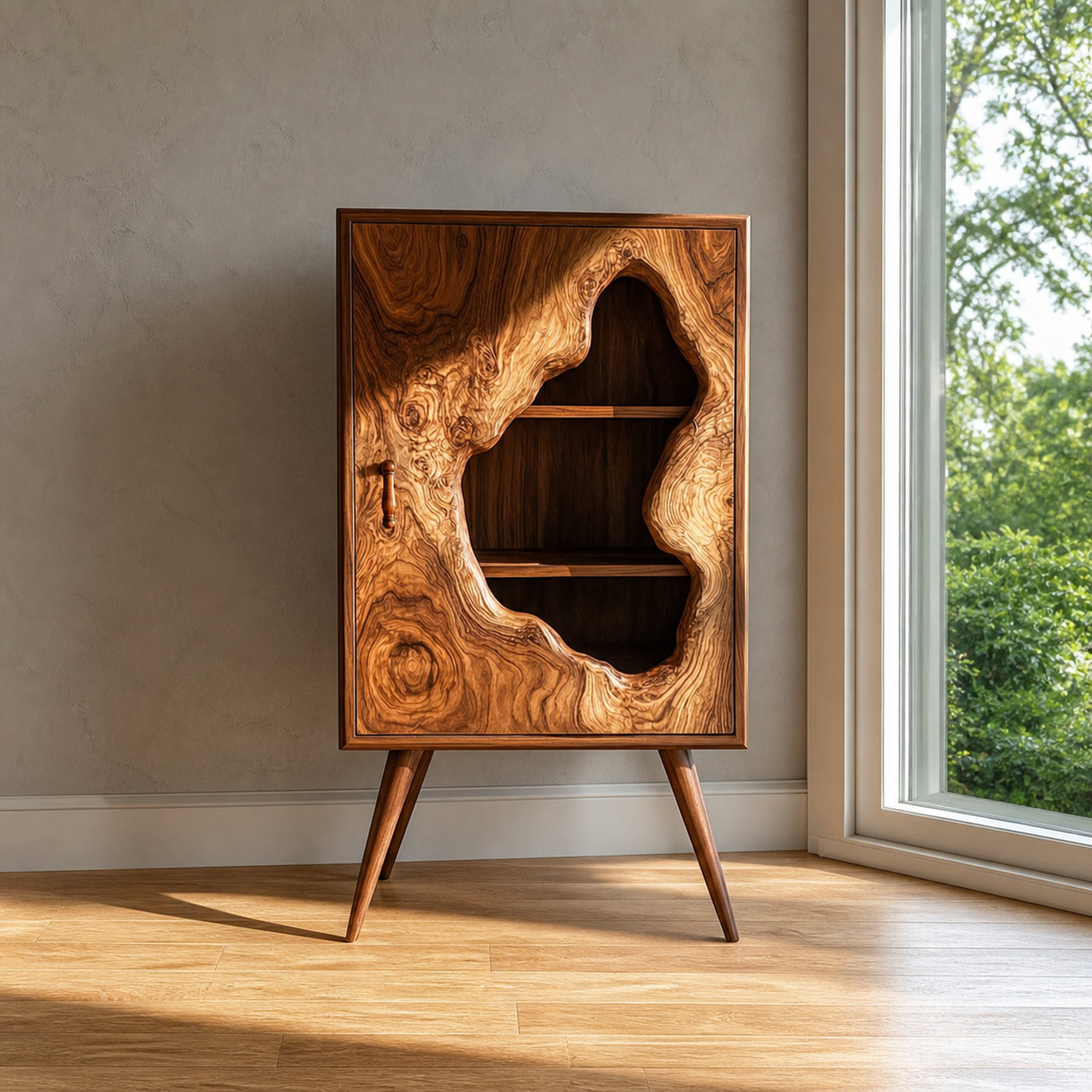 Mid Century Artistic Wood Cabinet Living Room Or Study Room