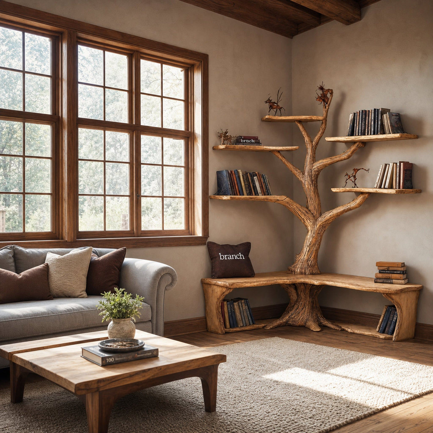 Mid Century Bookcase With Lshaped Bench Corner Bookcase - product view 2