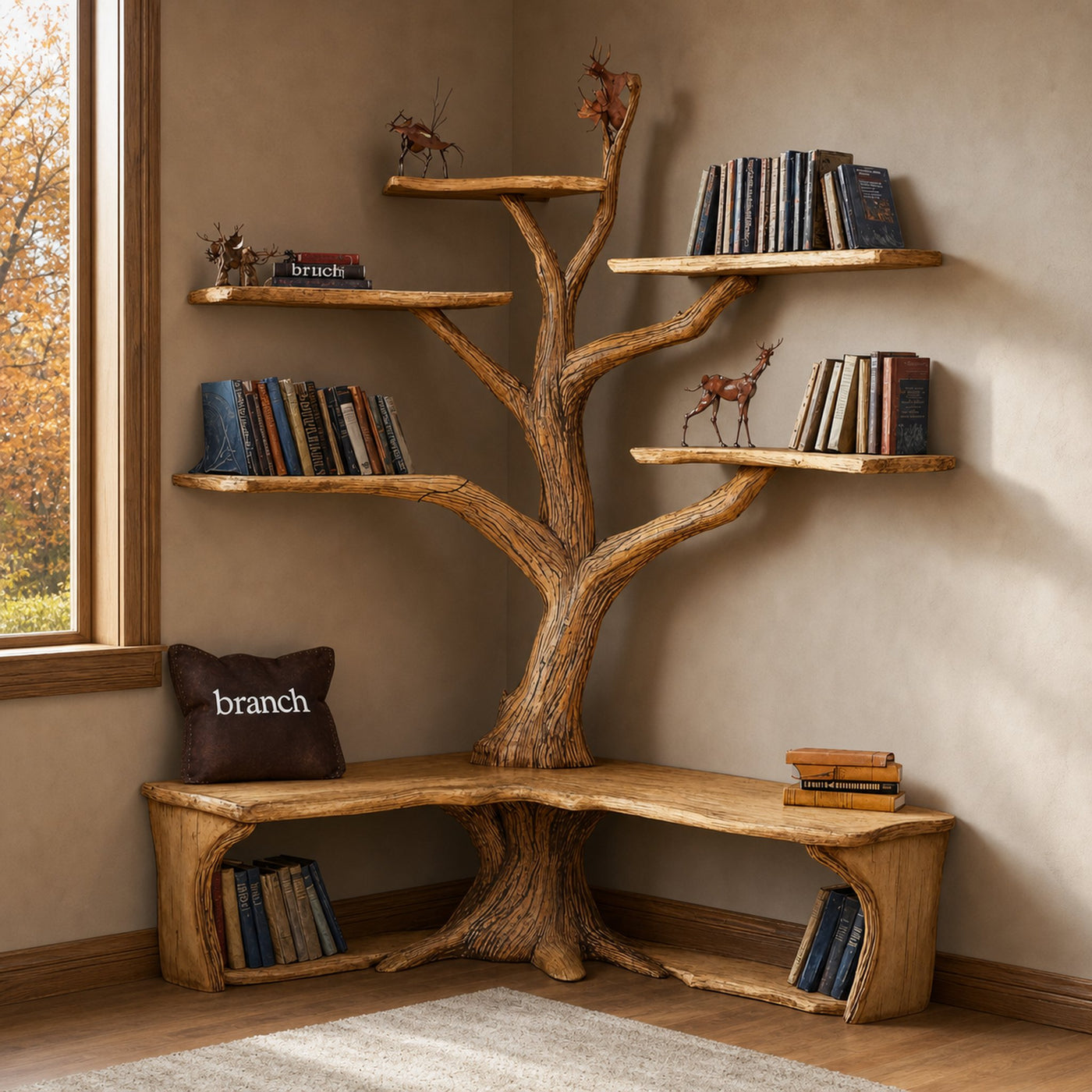 Mid Century Bookcase With Lshaped Bench Corner Bookcase - product view 3