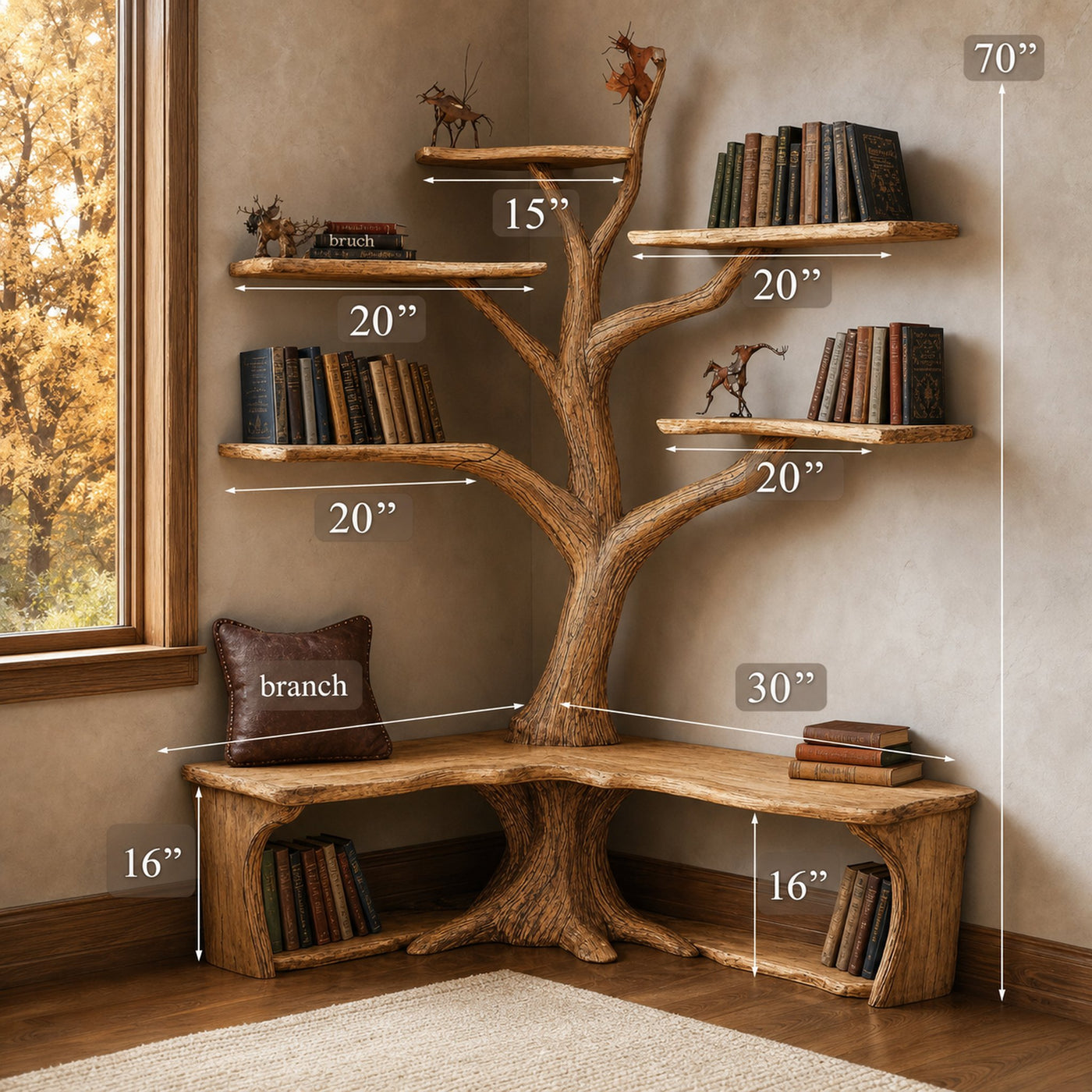 Mid Century Bookcase With Lshaped Bench Corner Bookcase - product view 5