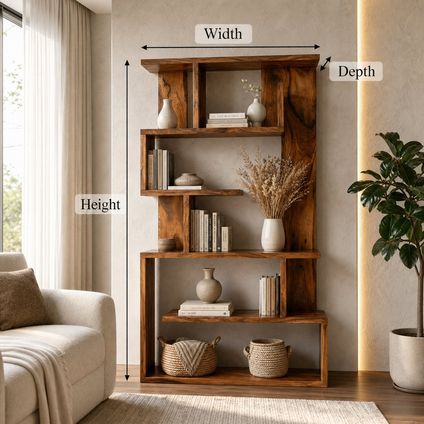 Mid Century Contemporary Bookshelf For Living Room And Interior Decor - product view 7