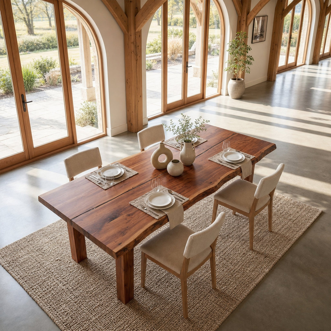 Mid Century Dining Table With Double Pedestal Base For Dining Room - product view 2