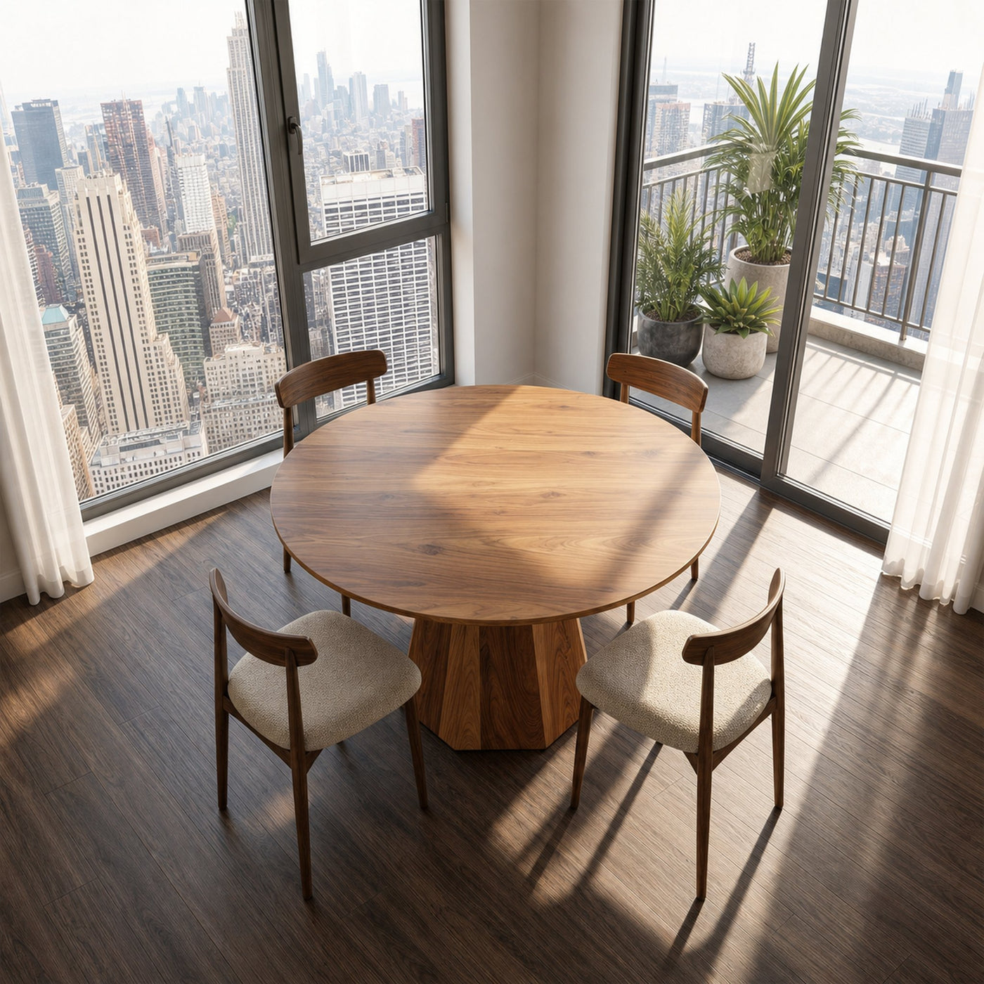 Mid Century Dining Table With Tapered Sculptural Pedestal For Dining Room - product view 2