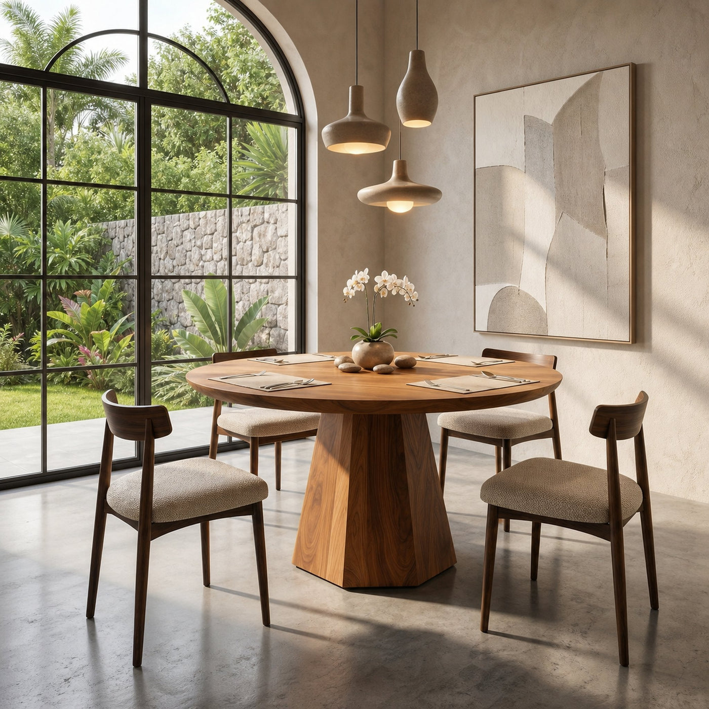 Mid Century Dining Table With Tapered Sculptural Pedestal For Dining Room - product view 3