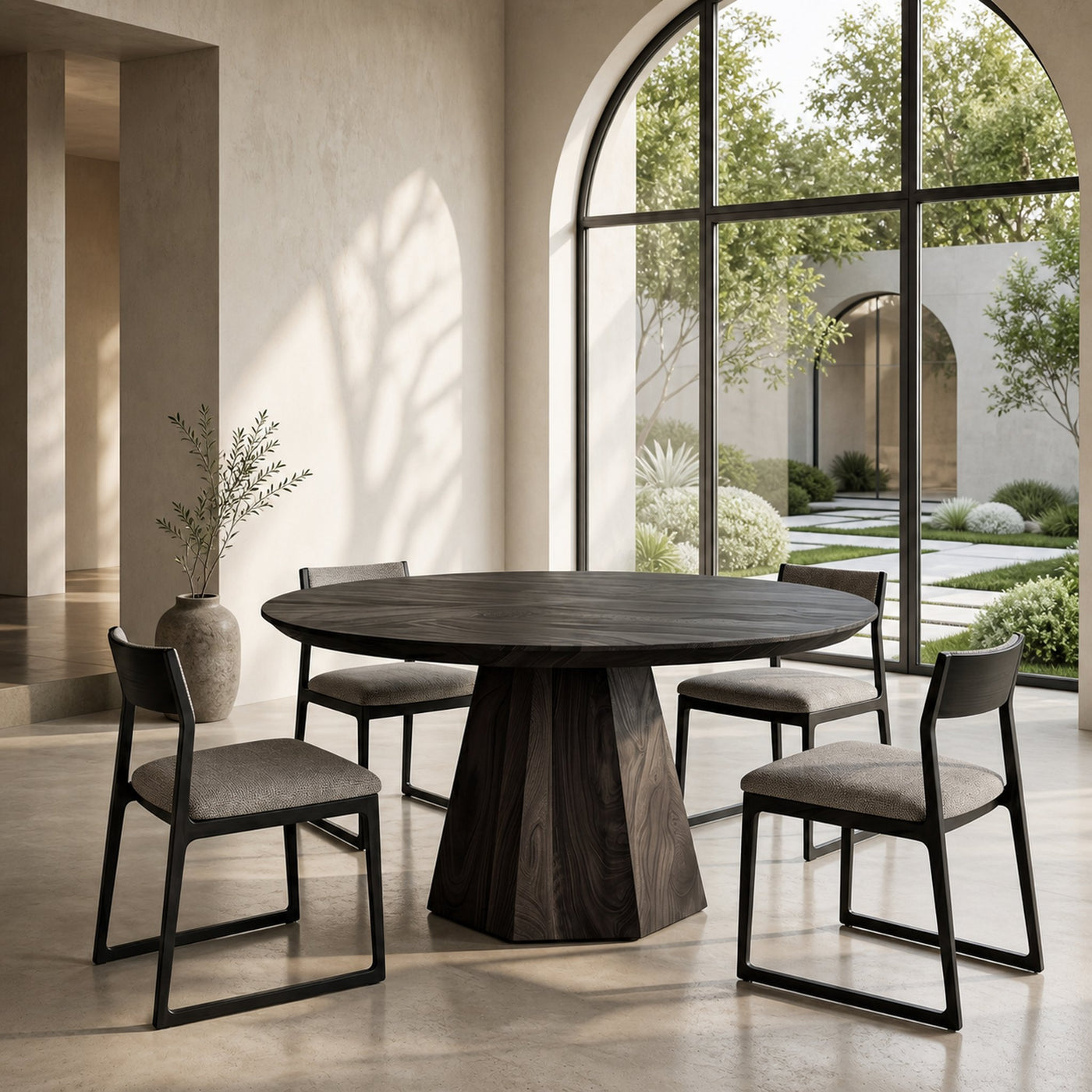 Mid Century Dining Table With Tapered Sculptural Pedestal For Dining Room - product view 4