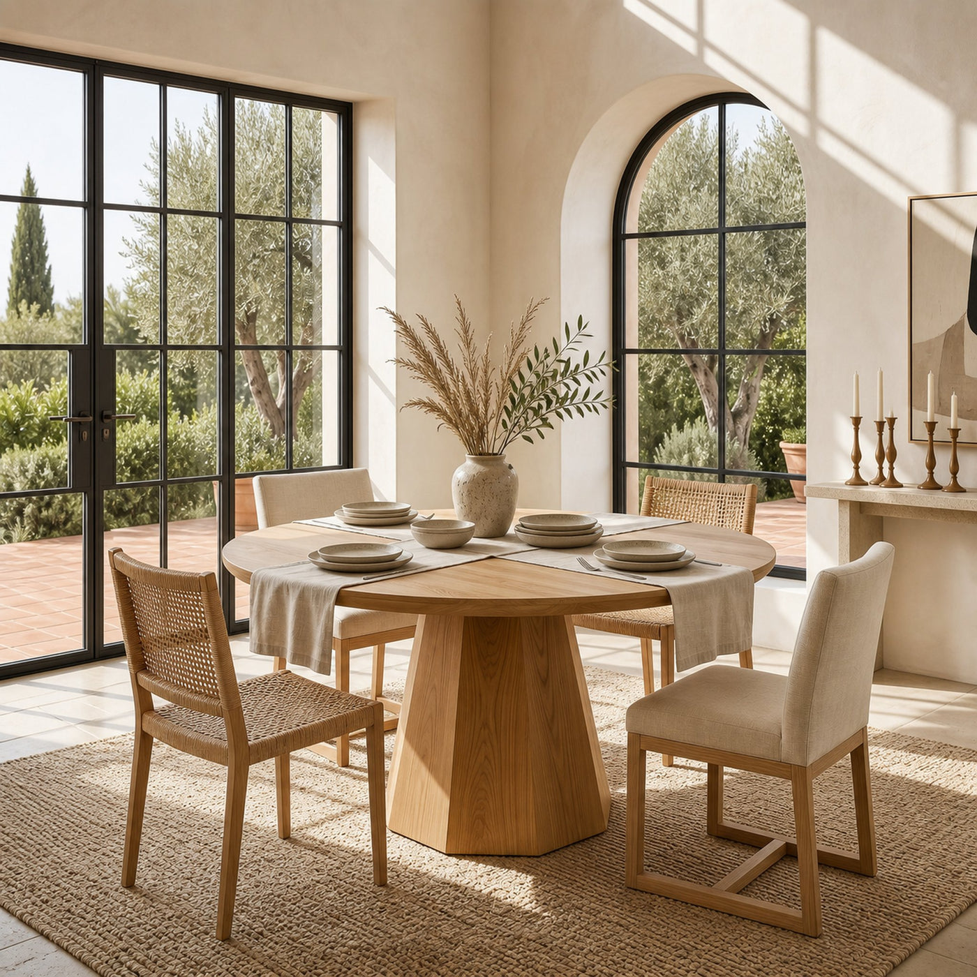Mid Century Dining Table With Tapered Sculptural Pedestal For Dining Room - product view 5