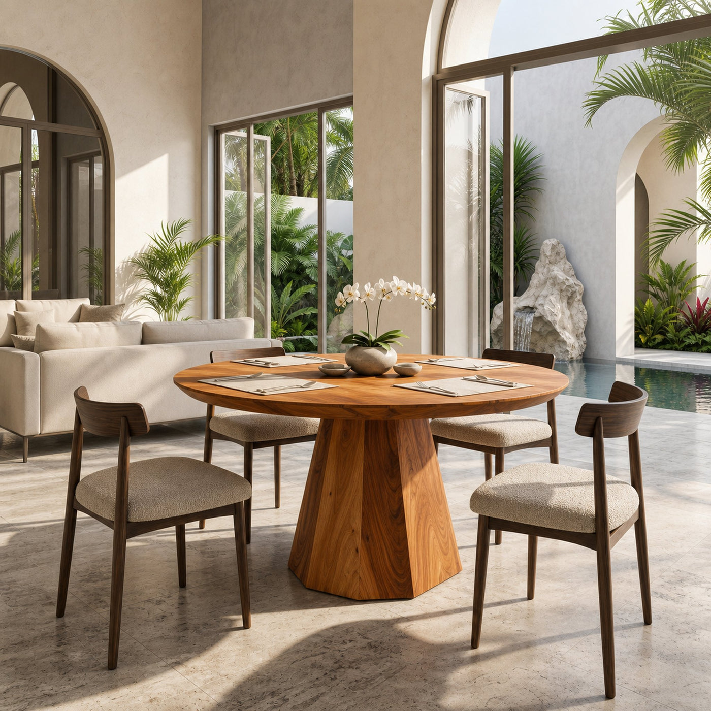 Mid Century Dining Table With Tapered Sculptural Pedestal For Dining Room - product view 6