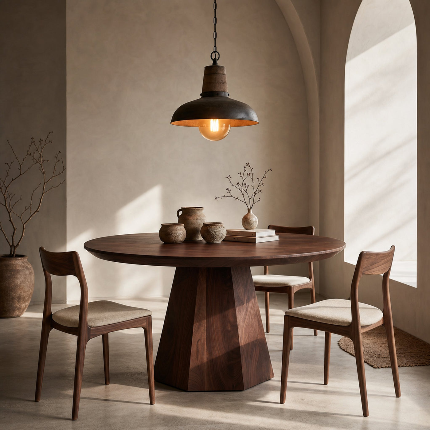 Mid Century Dining Table With Tapered Sculptural Pedestal For Dining Room - product view 7