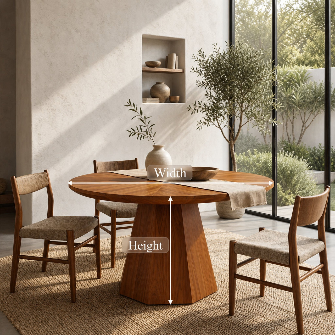 Mid Century Dining Table With Tapered Sculptural Pedestal For Dining Room - product view 8