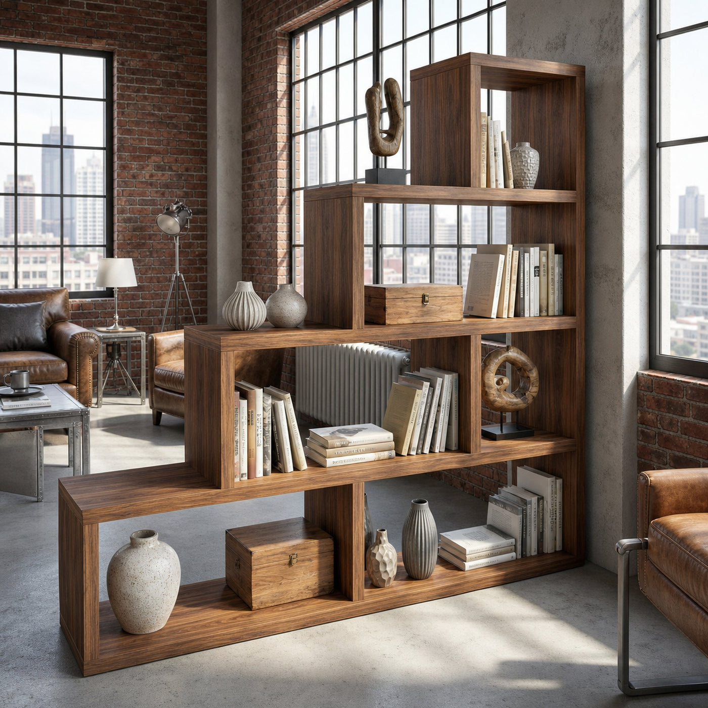 Mid Century Display Room Divider Bookshelf For Living Room And Apartment