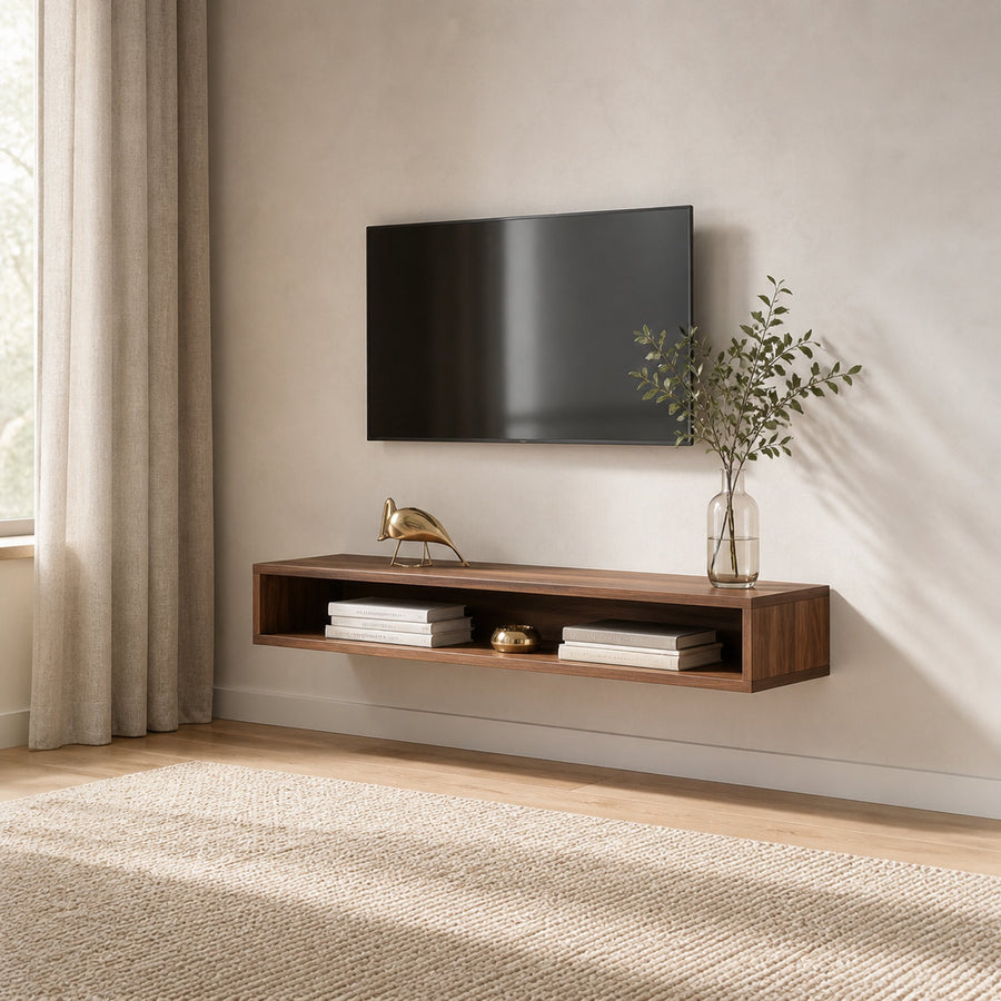 Mid Century Floating Shelf Media Console Living Room