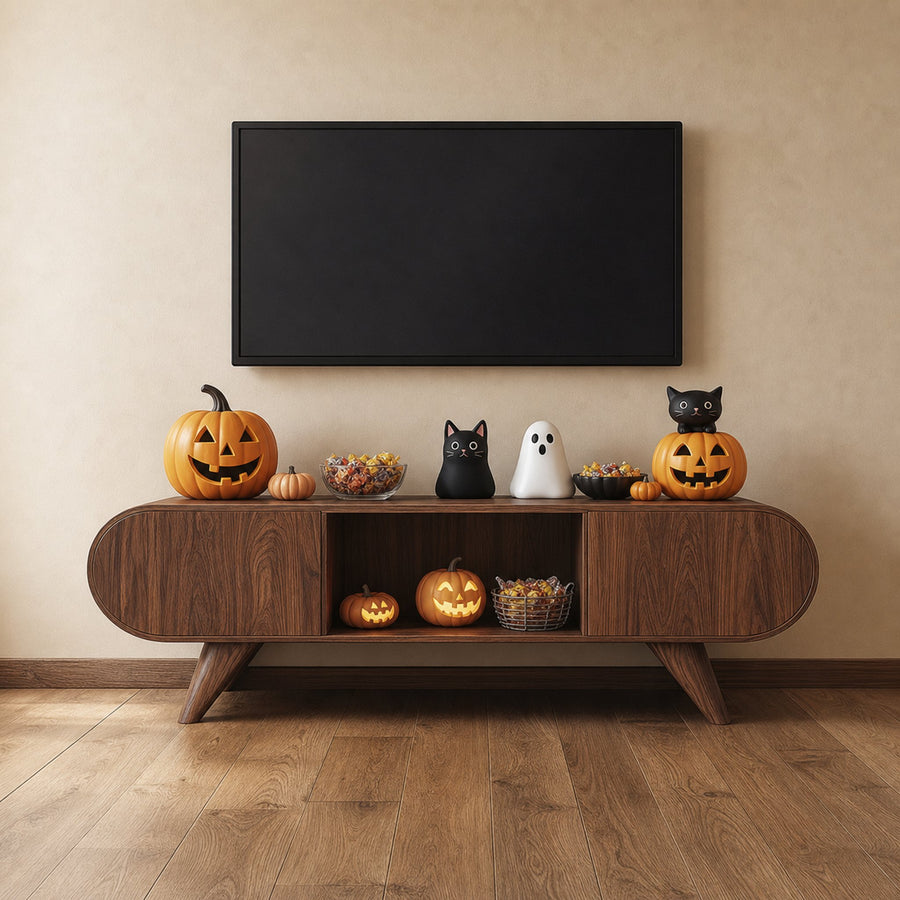 Mid Century Halloween TV Stand Cabinet Modern Living Space