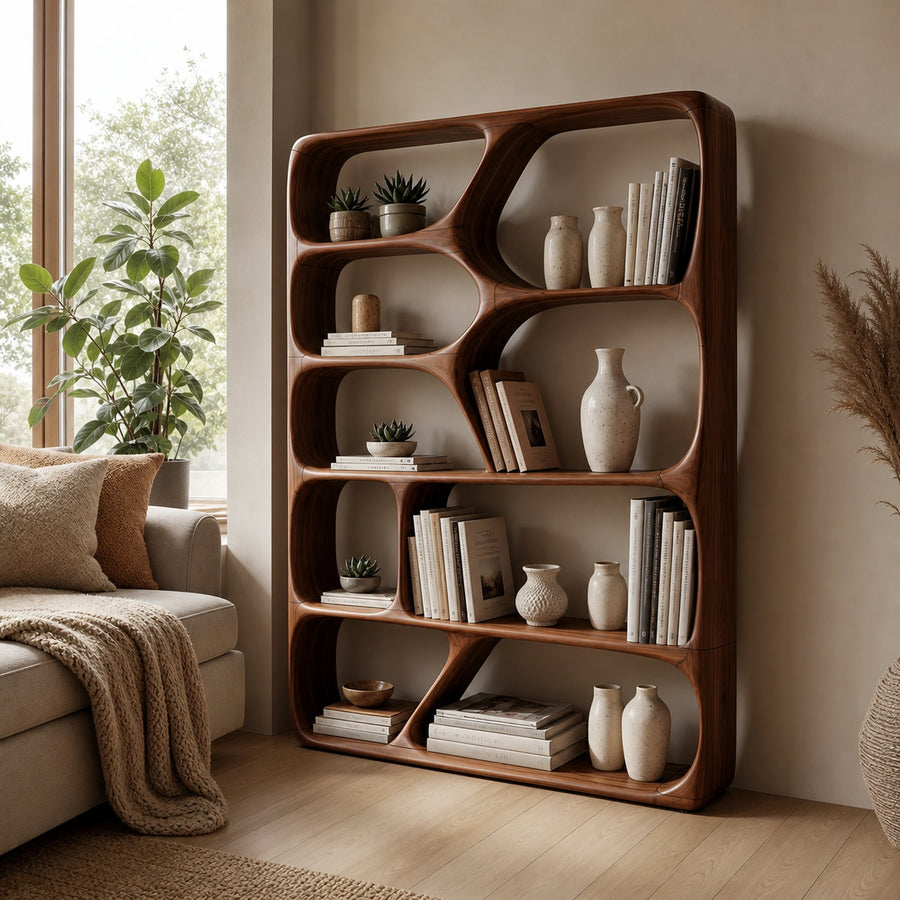 Mid Century Handcrafted Bookcase Storage Organizer For Living Room