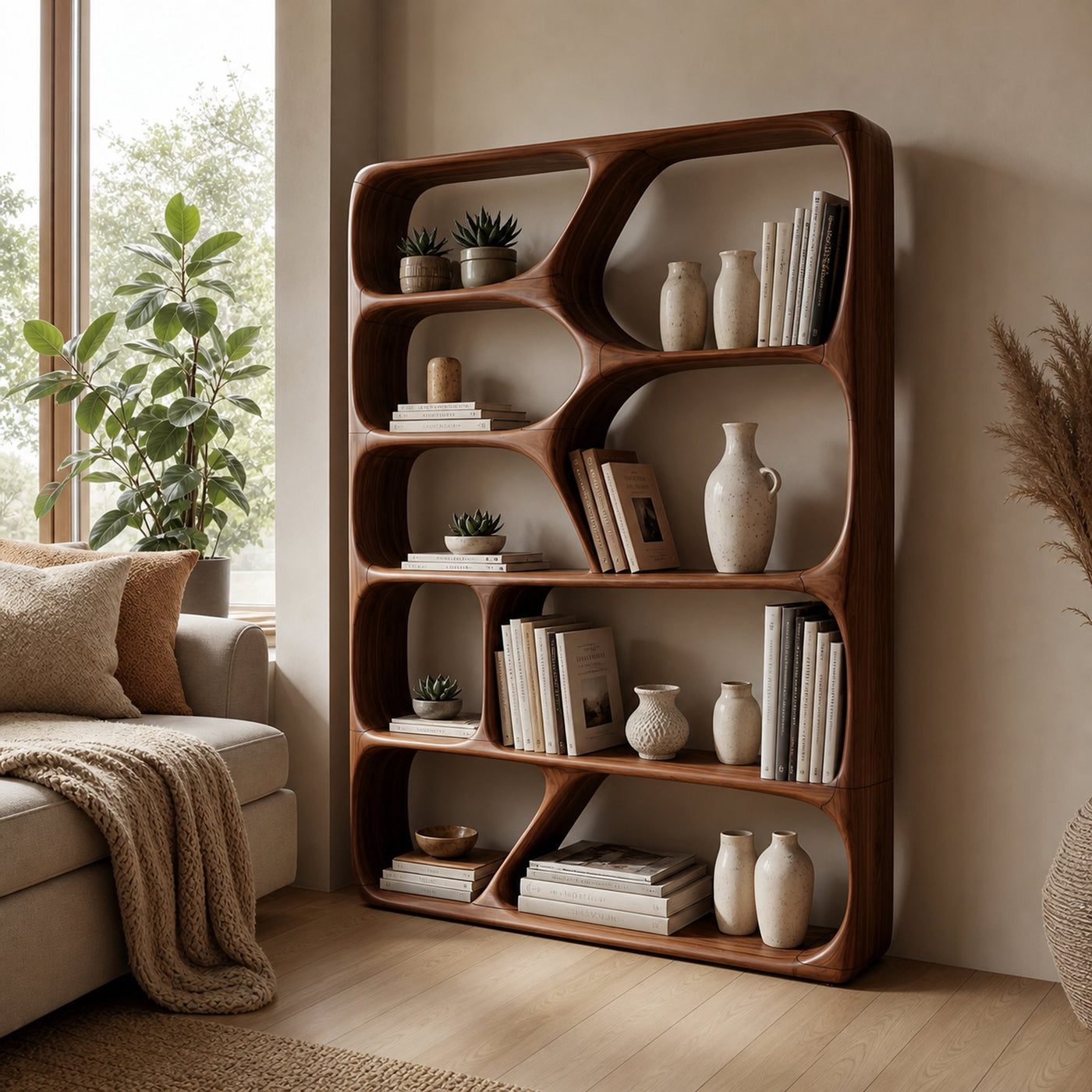 Mid Century Handcrafted Bookcase Storage Organizer For Living Room