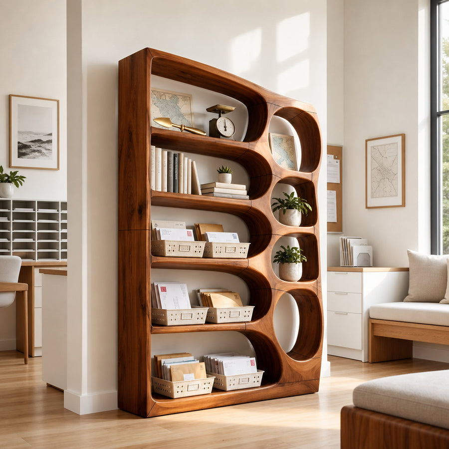 Mid Century Handcrafted Bookshelf Storage Organizer For Living Room
