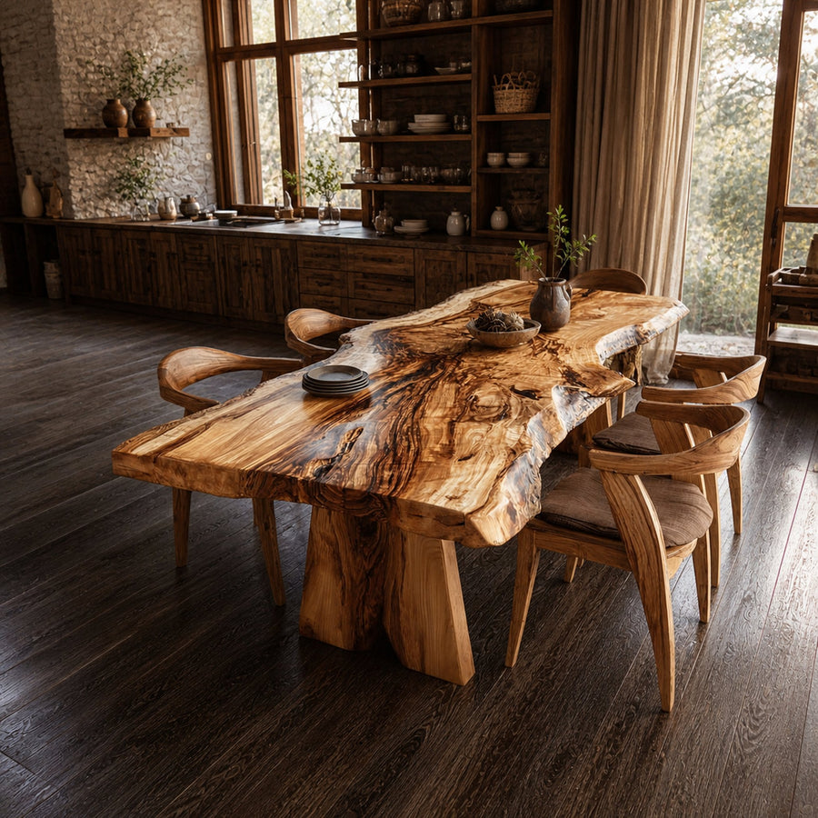 Mid Century Handcrafted Wood Dining Table Kitchen