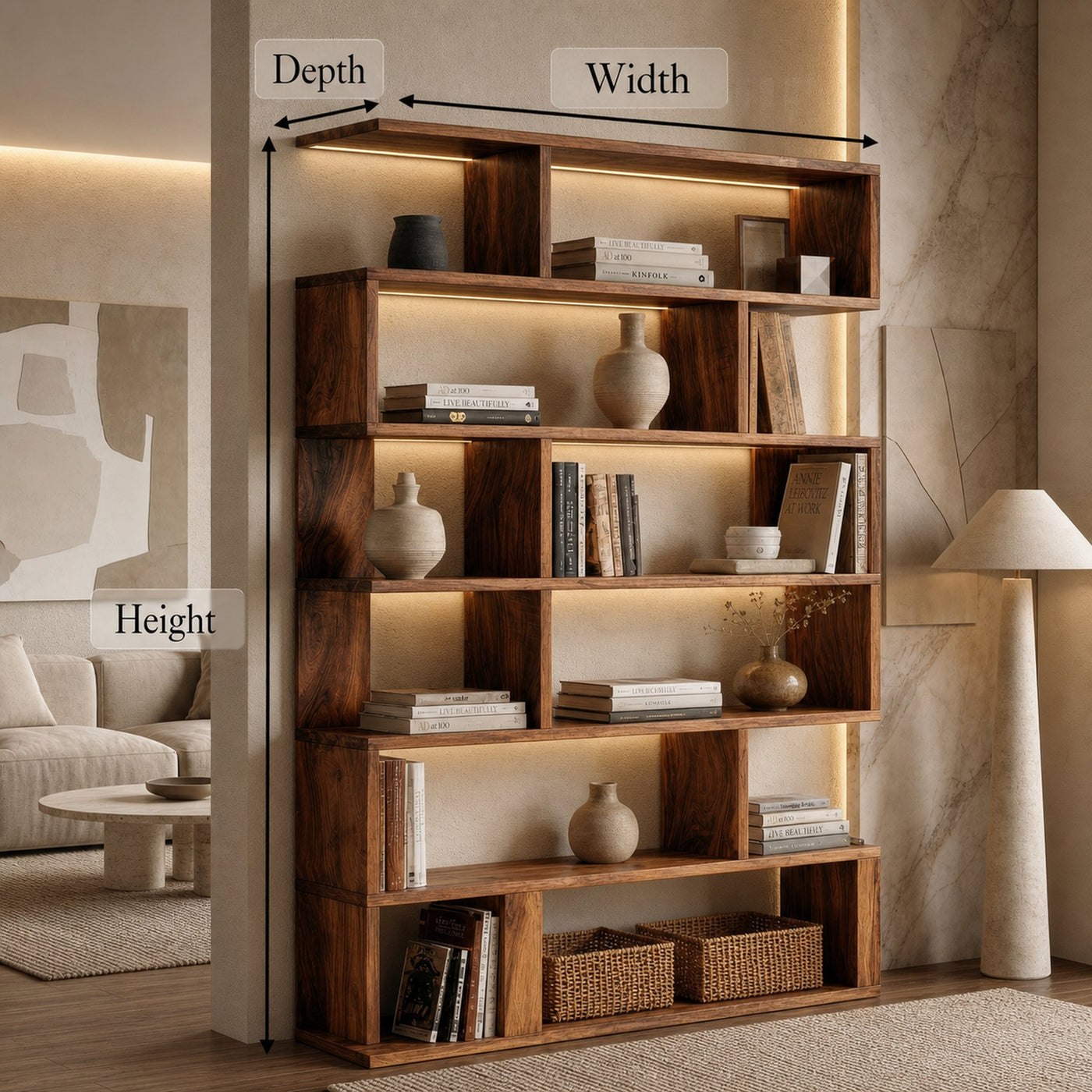 Mid Century Large Bookshelf For Living Room And Apartment - product view 7