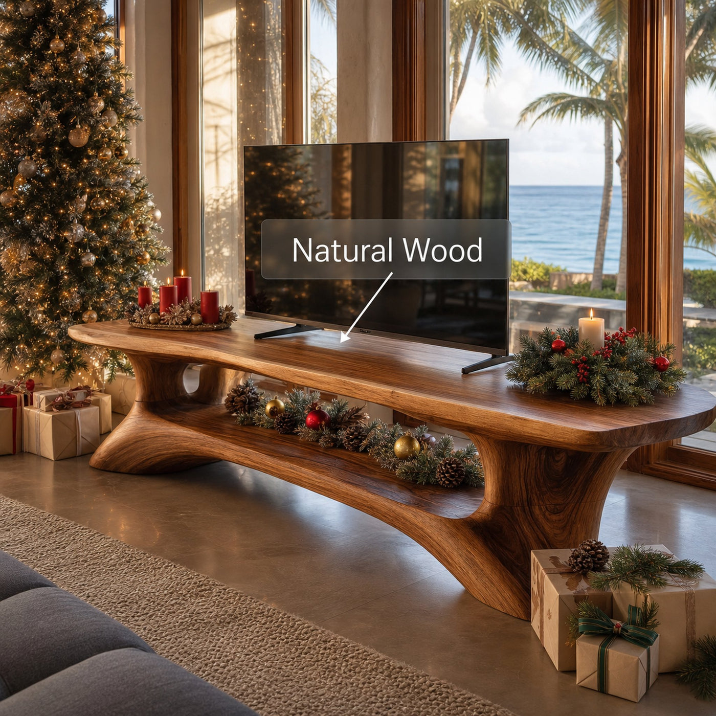 Mid Century Live Edge Entryway TV Stand For Christmas Home - product view 6