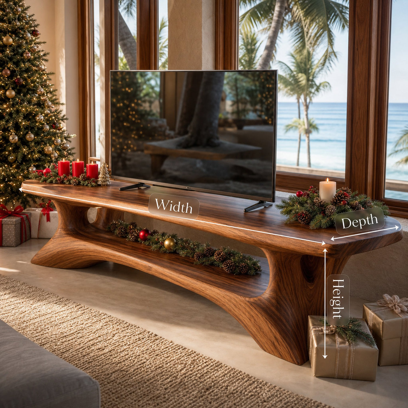 Mid Century Live Edge Entryway TV Stand For Christmas Home - product view 7