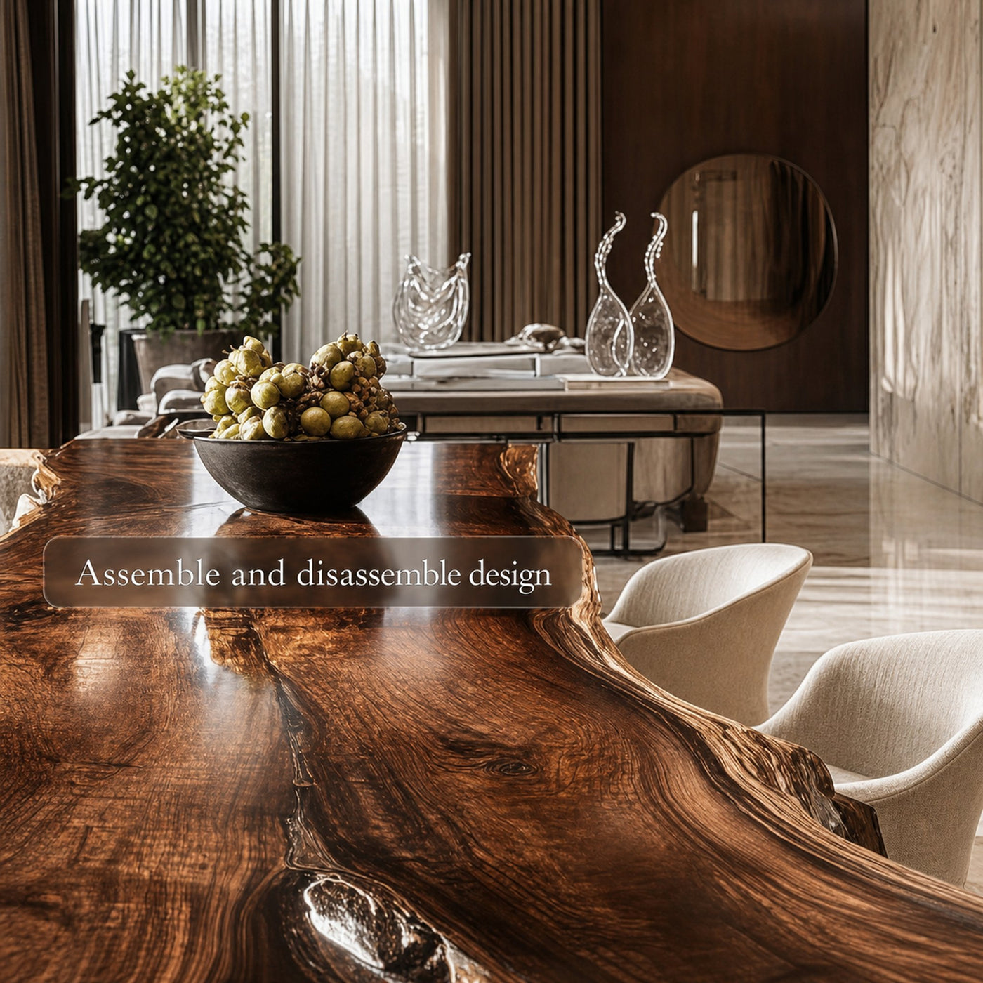 Mid Century Live Edge Timber Dining Table Kitchen - product view 3