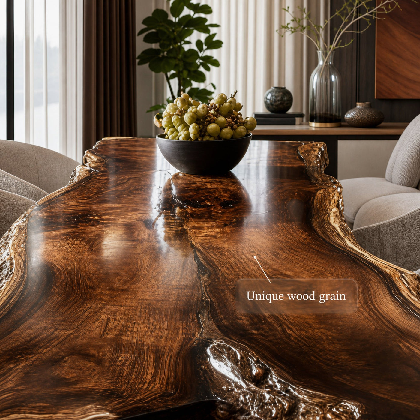 Mid Century Live Edge Timber Dining Table Kitchen - product view 4